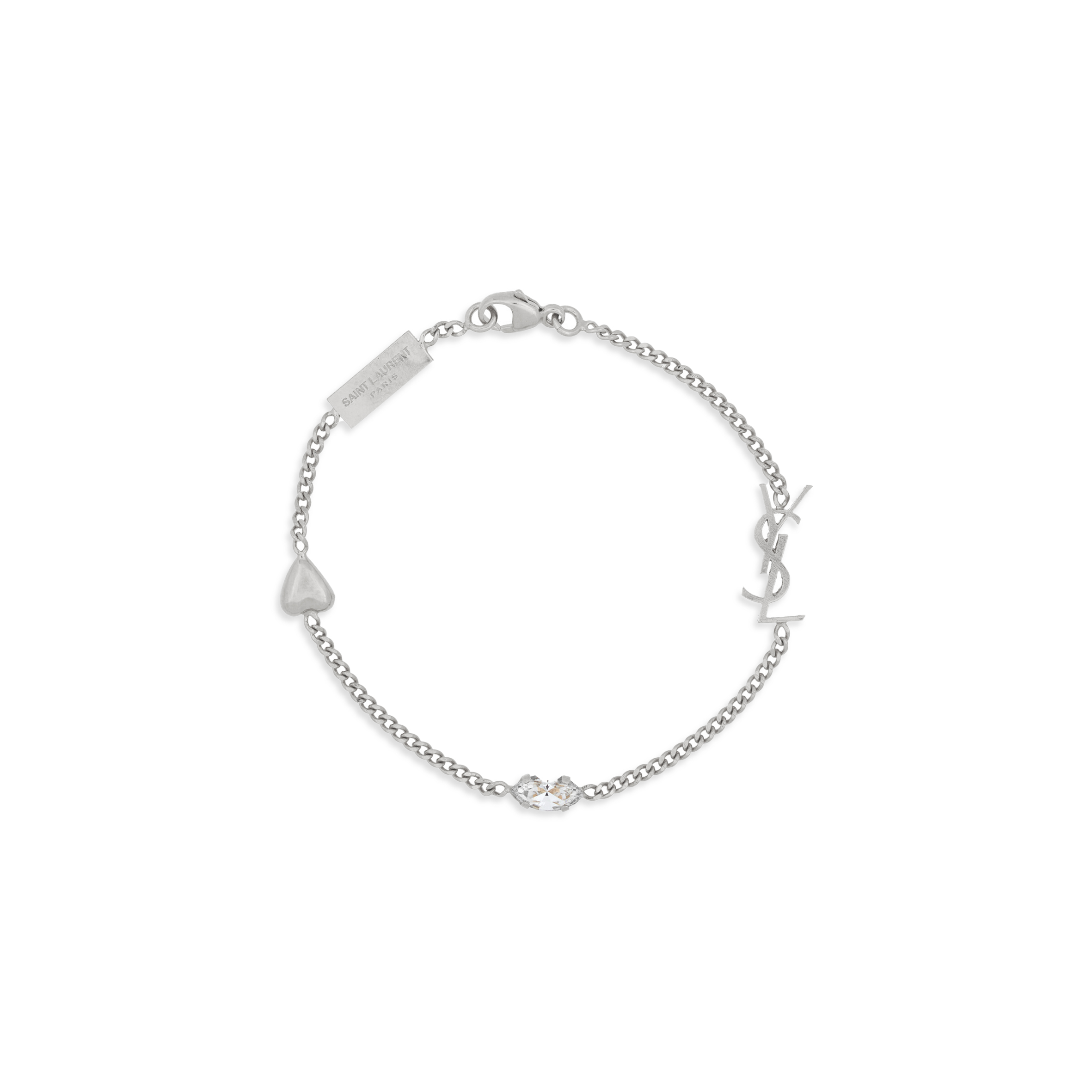 YSL CASSANDRE HEART CHARM BRACELET IN METAL AND RHINESTONE 701950